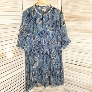 Hannah Artwear Gaia Blue Floral Chiffon Mini Dress 3 XL Missing Belt
